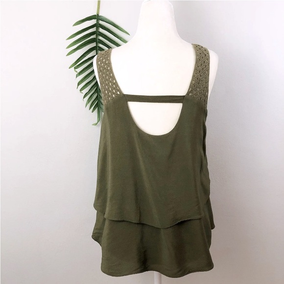 Anthro HD in Paris Olive Green Tiered Ruffle Crochet Lattice Lace Tank Blouse - Picture 6 of 7